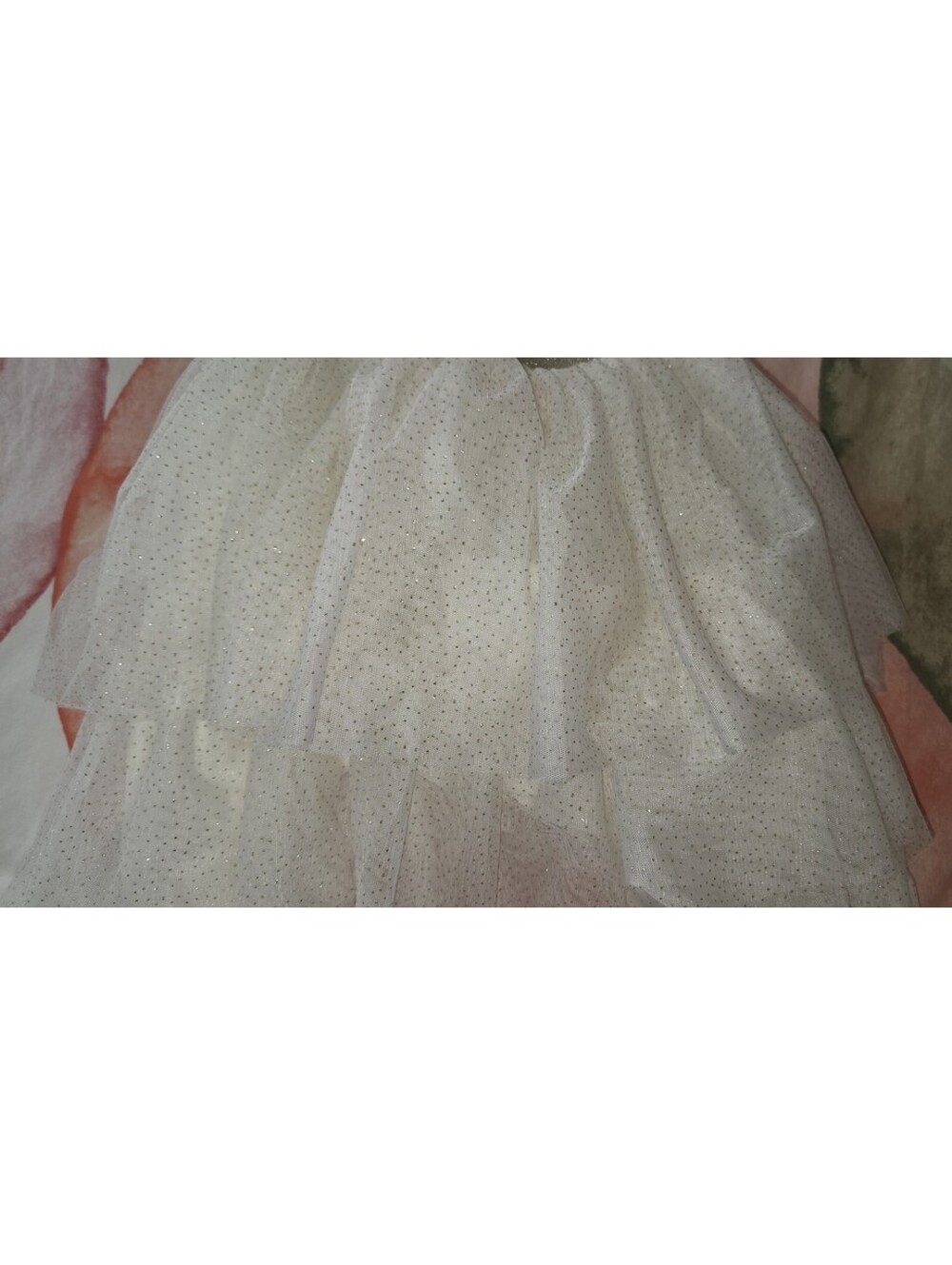 Girls Size 6 Ivory Gold Glitter Layered Tulle Tutu Skirt Pull On Elastic
